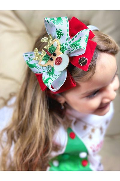 QUEEN AKSESUAR New Year's New Year's Luxury Glittery Reindeer Decorated Red Velvet Bow Deer Crown Women's Children's Crown