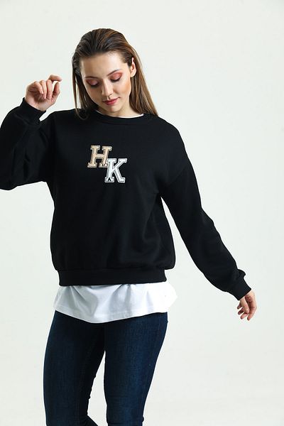 Hukateks 3 Thread 100% Cotton Ribbed Inside and Embroidery Detailed Sweatshirt