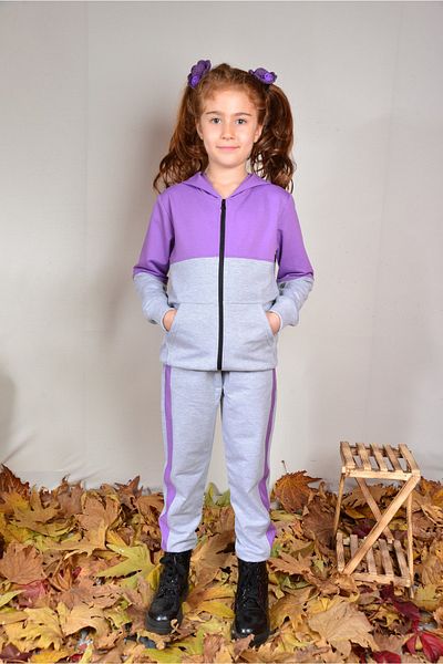 KİDSPİTİRCİK Girl's Seasonal Lilac-grey Tracksuit Set
