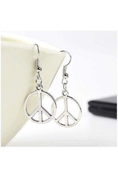 Bijustore Silver Color Women's Peace Sign Earrings