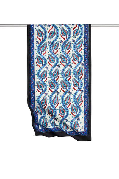 Bursa İpek Saks Black Row Tulip Pattern Narrow Silky Scarf