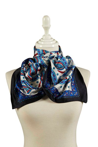 Bursa İpek Saks Black Row Tulip Pattern Narrow Silky Scarf