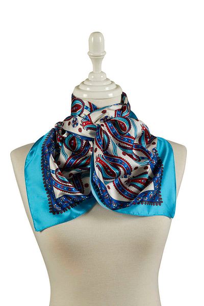 Bursa İpek Saks Turquoise Row Tulip Pattern Narrow Silky Scarf