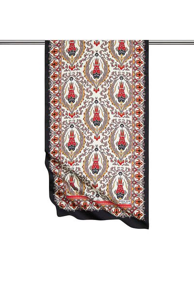 Bursa İpek Mink Black Carnation Pattern Narrow Silky Scarf