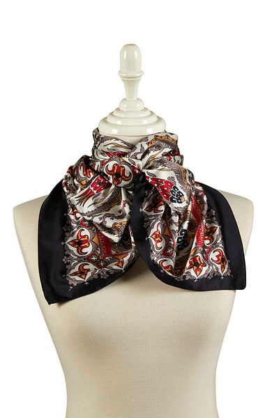 Bursa İpek Mink Black Carnation Pattern Narrow Silky Scarf