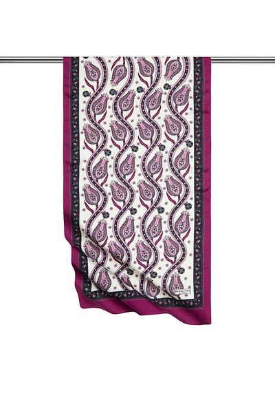 Bursa İpek Black Purple Row Tulip Pattern Narrow Silky Scarf