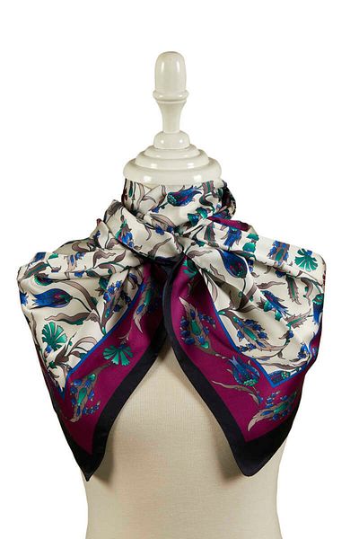 Bursa İpek Black Purple Carnation Tulip Pattern Large Silky Scarf