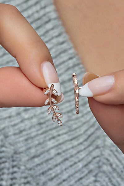 Nereze 925 Ayar Gümüş Rose Zeytin Dalı Küpe