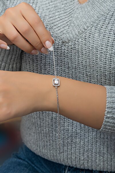 Nereze 925 Ayar Gümüş Rodyumlu Baget Tektaş Bileklik