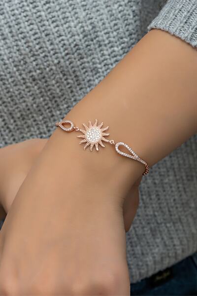 Nereze 925 Ayar Gümüş Kelepçe Model Zirkon Taşlı Güneş Model Bileklik