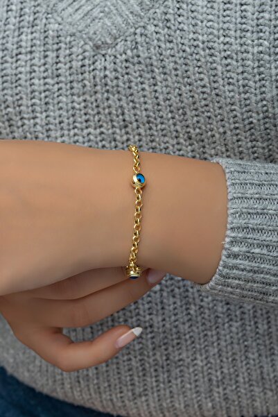 Nereze 925 Ayar Gümüş Gold 3'lü Nazar Göz Bileklik