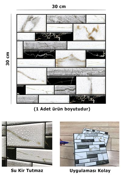 TechnoSmart 1pc 30cmx30cm 3d Self Adhesive Wallpaper Covering Waterproof Kitchen Bathroom