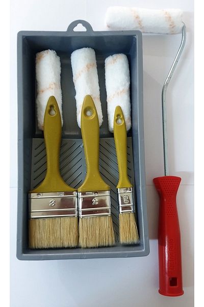 m1 art Paint Set 8-pack of satin finger rollers 10 cm, 3 spare heads, 3 paint brushes, application pan