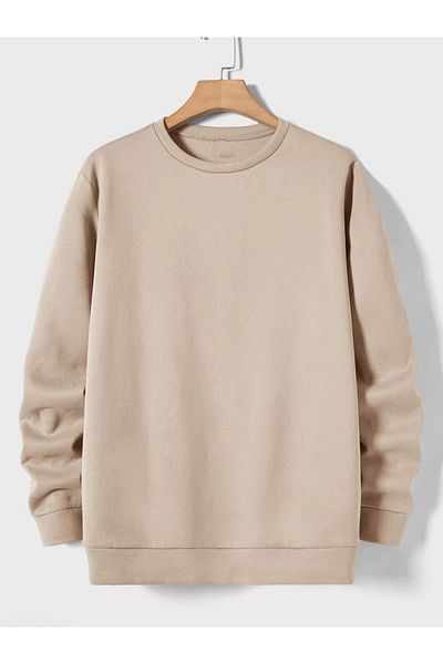 Mad&Calf Ανδρικό φούτερ Basic Crew με λαιμόκοψη χωρίς στάμπα, μονόχρωμο, φαρδύ φούτερ από φλις