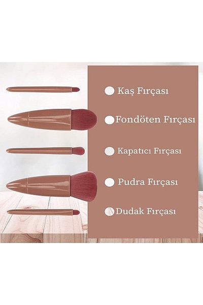 Gold Beauty مجموعة فرش مكياج محمولة - 5 مرآة احترافية لأحمر الخدود والشفاه والحواجب والعين