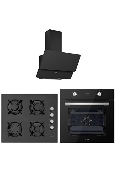 Esty Silverline- Siyah Cam Ankastre Set 3471 Davlumbaz - Aco5601b02 - Aef6603b02