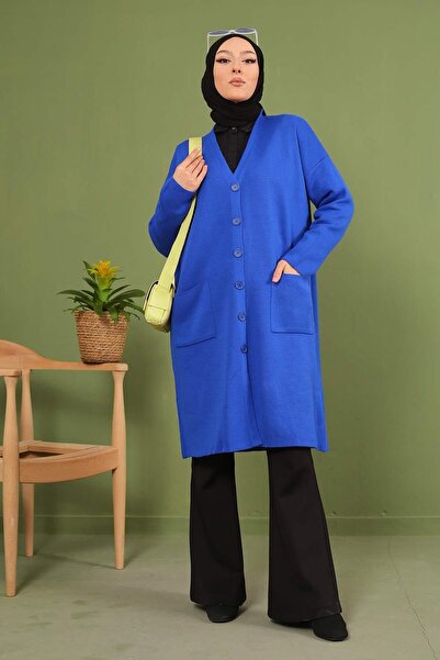 Kirazgym Women's Classic Pocketed Plain Knitted Cardigan