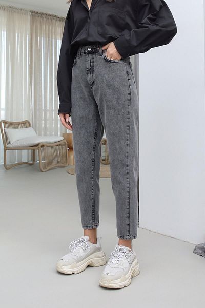 LİMABEL Γυναικείο Smoke Color 100% Τζιν ύφασμα Mom Fit Ψηλόμεσο τζιν