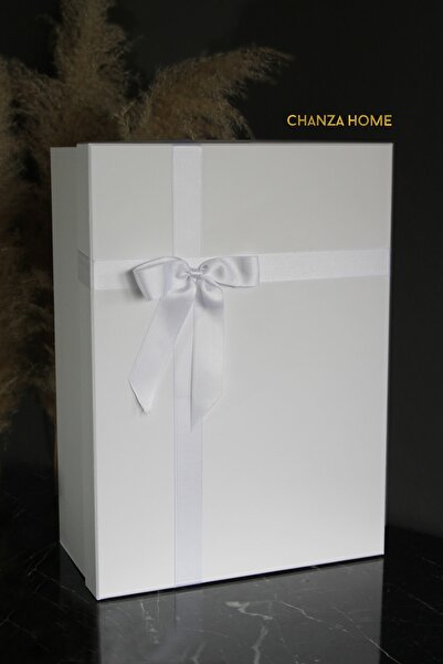 CHANZA HOME Büyük Boy Beyaz Sert Kaliteli Kurdeleli Hediye Kutusu Damat Gelin...