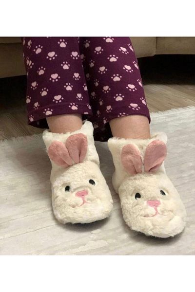 TRENDY Papuci de casă anti-alunecare pentru femei din lână și iepure