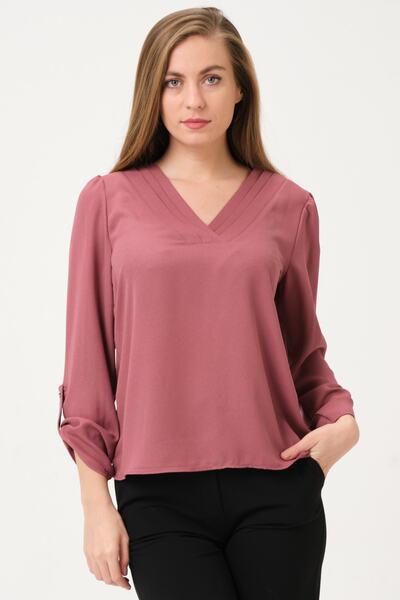 Shahiqa Yakası Katlamalı Simli Kumaştan Bluz