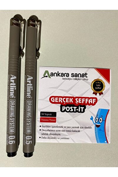Maxx Şeffaf Post-it + Artline Teknik Çizim Kalem (0,5-0,6) Seti