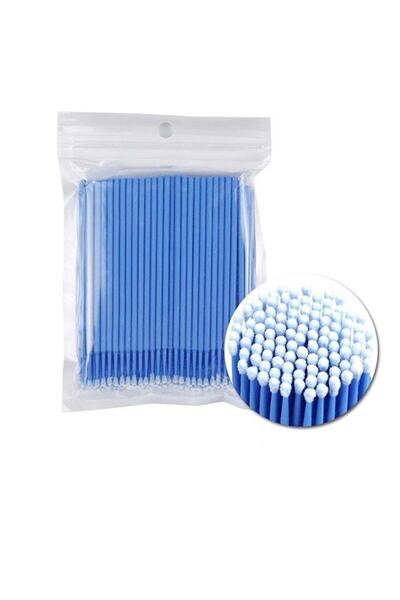 100 Adet Ipek Kirpik Microblading Kalıcı Makyaj Için Microbrush Fırçası Mavi