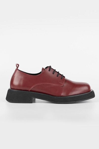 TUNAELLİ Women's Burgundy Genuine Natural Leather Lace-Up Oxford Shoes