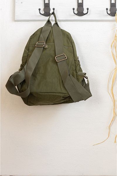 İMAKS Small Size Crinkle / Clinkir Waterproof Fabric Multi-Eye Daily Women's Backpack Dark Green 8317