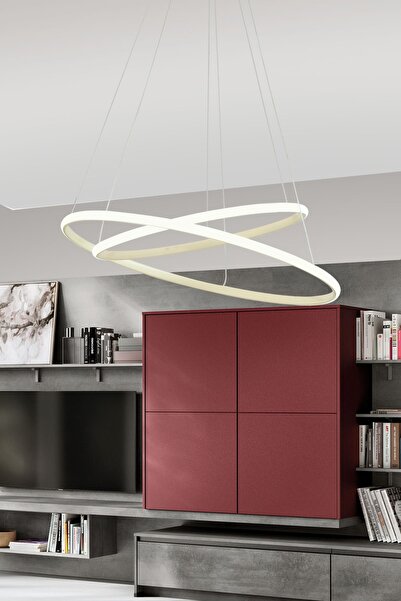 Dekorluna Bernardo Beyaz 45x35 Büyük Çember Modern Sarkıt Beyaz Işık Led Avize