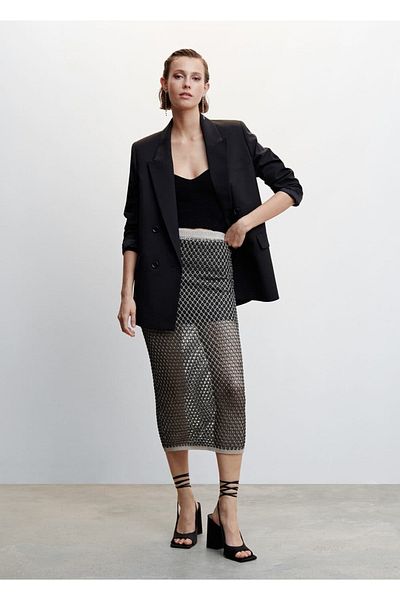 MANGO Woman Openwork Knitted Lurex Skirt