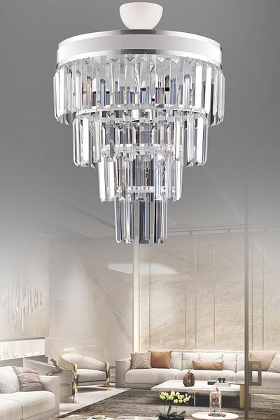 KUZEY AYDINLATMA Çağla 5-Piece White Four-Layer Crystal Stone Modern Chandelier