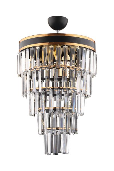 KUZEY AYDINLATMA Çağla 6-Piece Black Five-Layer Crystal Modern Chandelier