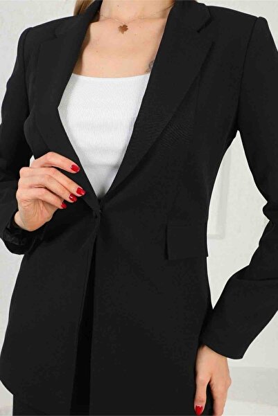 diaves original designs Siyah Kadın Palazzo Blazer Takım Elbise Tek Düğme Ceket Palazzo Pantalon