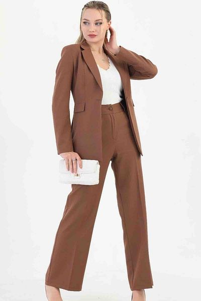 diaves original designs Barna női Palazzo blézer öltöny, egygombos kabát Palazzo Pantalon