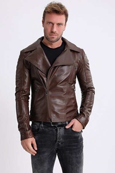 Leather Club Kahve Biker Deri Ceket