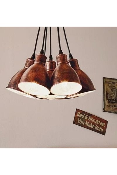 demet habek mylights Mylights Retro Rustic Metal Copper Brushed 7-Piece Chandelier Pendant Lamp Chandelier