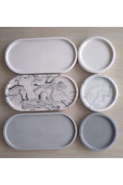 UMUT HOME Σετ παρουσίασης Mega Size 6 τεμαχίων από σκυρόδεμα οβάλ και στρογγυλό, διακοσμητικό μπολ, πιατέλα κοσμημάτων, γλάστρα
