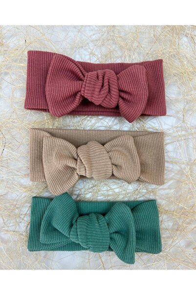 aryakids Kız Bebek Fitilli Kumaş Esnek Üçlü Fiyonk Bandana Set