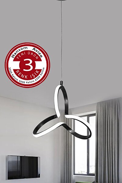 RANSOM 3 Renk Yonca Modern Siyah Kasa Led Avize Yonca 3 Renkli Ledli Avize