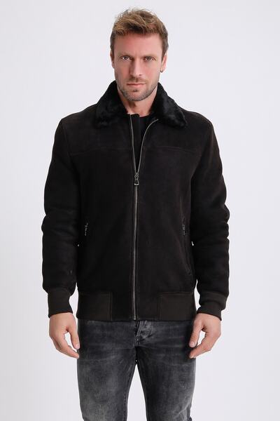 Leather Club Koyu Kahve Kürk Içlikli Pilot Süet Deri Ceket