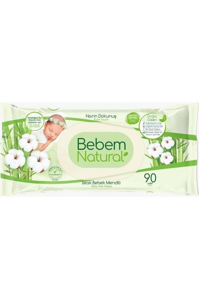 Bebem Natural مناديل مبللة للأطفال، لمسة رقيقة، 90 ورقة، مجموعة من 12 قطعة بغطاء بلاستيكي 1080 ورقة