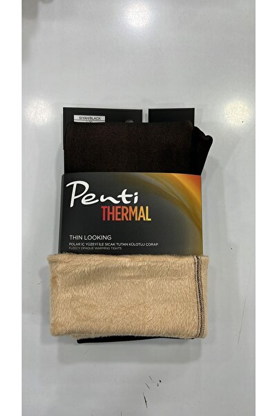 Penti Тънък изглеждащ зимен чорапогащник с цвят на кожа, мек полар отвътре, черен тънък чорапогащник с вид на тюл отвън