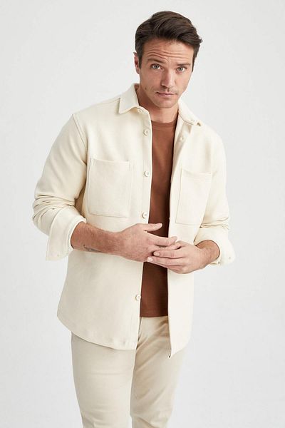 DeFacto Regular Fit Polo Neck Long Sleeve Cotton Shirt