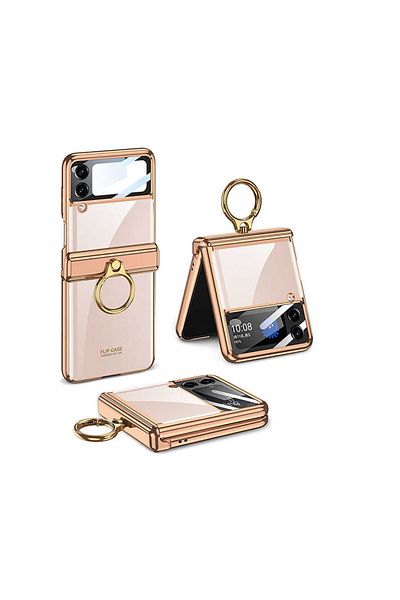Nezih Case حافظة حماية فاخرة لهاتف سامسونج جالاكسي Z Flip 4 متوافقة مع الكاميرا مع تصميم حلقة قابلة للطي