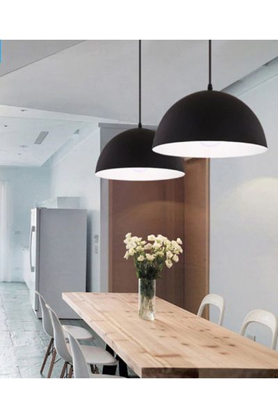 RİOLİGHT Black Metal Pendant Lamp - Retro, Rustic and Modern For Kitchen, Room, Cafe, 40cm 1pc