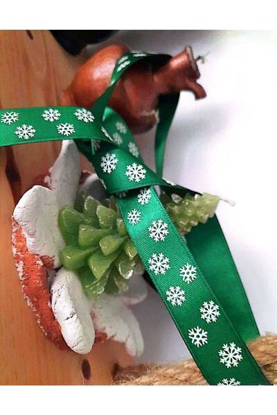 İMREN AKSESUAR Panglică din satin imprimată cu zăpadă de Anul Nou 2 cm 10 metri