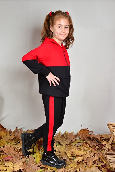 KİDSPİTİRCİK Unisex Kids Seasonal Red-black Tracksuit Set