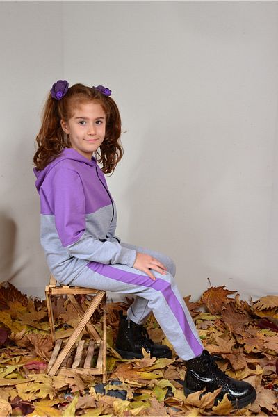 KİDSPİTİRCİK Girl's Seasonal Lilac-grey Tracksuit Set
