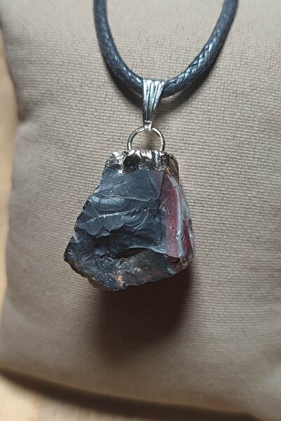 TAŞÇIZADE قلادة من حجر العقيق الخام الأسود الطبيعي